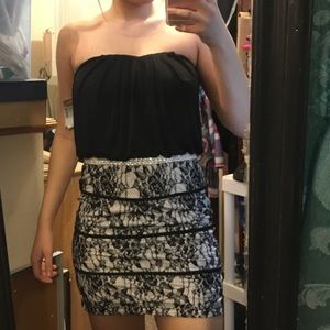 Strapless black and white mini dress